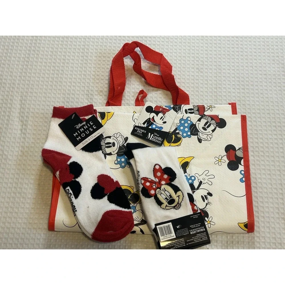 Disney - NEW - Minnie Mouse - Crew Socks (Set Of 2) + NEW Reusable Minnie Tote